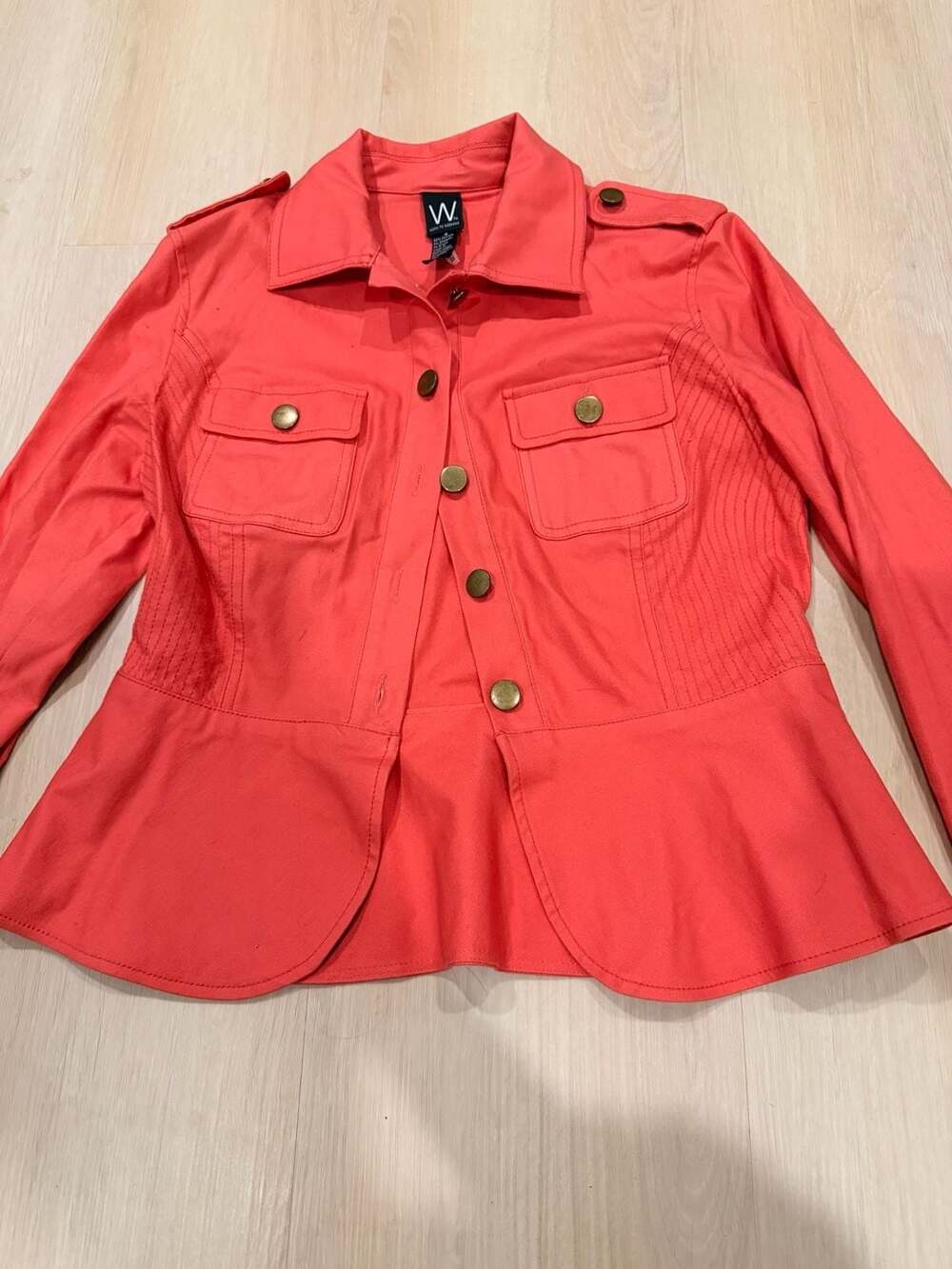 Work to Weekend Jacket Size 4 Coral Cotton Blend Peplum Utility